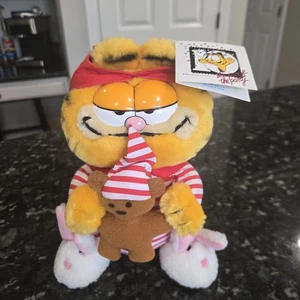Garfield Gatto In Pigiama Peluche Pookie Orsacchiotto Imbottito 9” Dakin 1981 Etichette - Foto 1 di 14