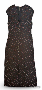 Free People schwarzes Sommer-Maxikleid Micro Erdbeermuster, Biesen V-Ausschnitt, Medium - Bild 1 von 10