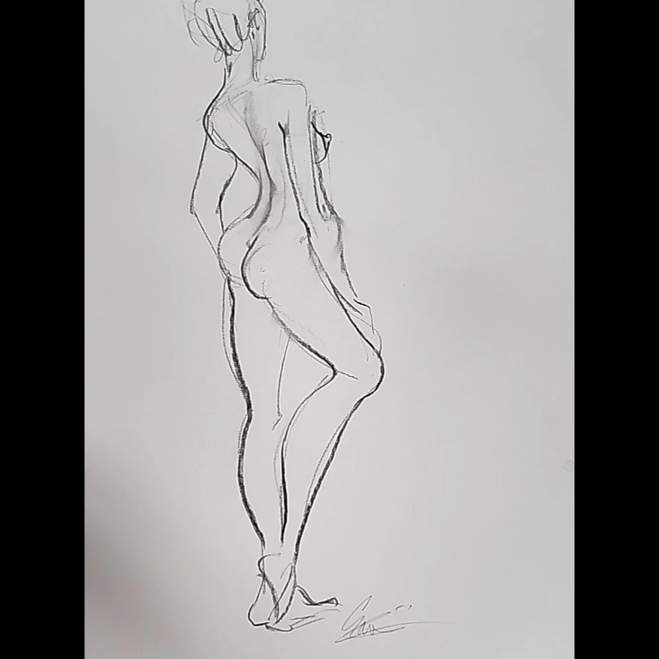 Boneco CRAMOLINI Feminino Nu Suportes Desenho a Carvão ARTE ORIGINAL Não Uma Estampa - Imagem 1 de 4