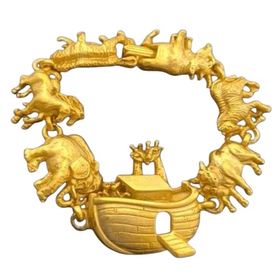 Vintage AJC Noah’s Ark Bracelet  Signed Gold Tone - Religious Gift - Image 1 of 4