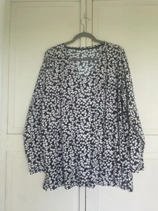 LANDS' END Womens Top Shirt 1X Long Sleeve 100% Supima Cotton Knit V Neck Blk Wh - Picture 1 of 7