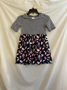 Gymboree Girls Small 5/6 Short Sleeve Navy Striped Fruit Skater Dress - Picture 1 of 11
