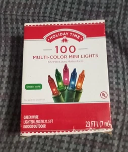 Holiday Time 100 Multicolor Mini Lights Green Wire Lighted Length 21.5ft In/Out - Picture 1 of 4
