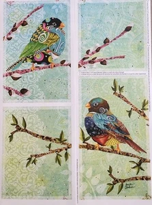 BIRDS ON PUSSY WILLOW BRANCHES wall stickers 4 decals make a panel 15"x11" - Picture 1 of 1