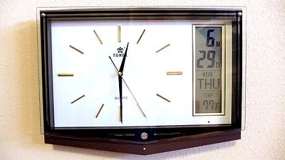 Office Melodies Wall Clock w/ LCD Display of Day, Date & Temperature -0537 White - Image 1 of 4