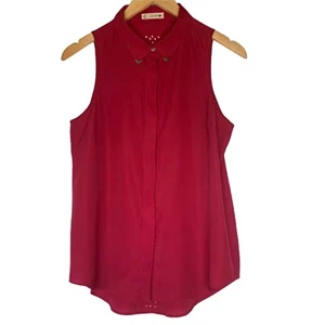 Rusty Surf Brand Button Up Sleeveless Shirt Blouse Top Size 8 Hot Pink Collared - Picture 1 of 10