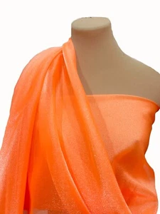 SPARKLE ORGANZA FABRIC NEON ORANGE  BY THE YARD , SHEER  PAGEANT..GOWNS..DECOR.. - Picture 1 of 8
