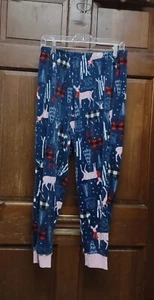 Unbranded Blue Fleece Pajama Pants Winter Reindeer Trees Girls Size L Large - Picture 1 of 3