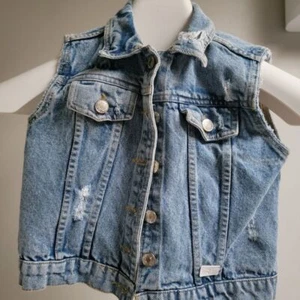 Seven 7 For all Men Kind Denim Blue Vest Distressed Size S Buttoned Thick Jeans - Picture 1 of 13