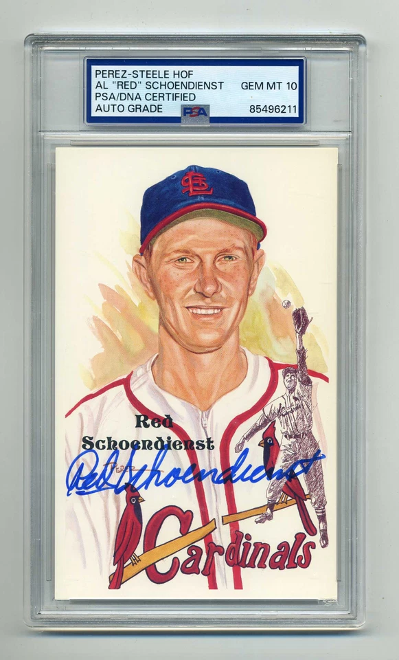 RED SCHOENDIENST GEM MINT 10 PSA/DNA SIGNED  PEREZ STEELE POST CARD - SUPERB!! - Image 1 of 1