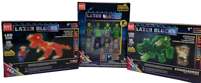 LAZER BLOCKS LIGHT UP Model Building Block Lot of 3 T-Rex Stegosaurus  360 Piece - Image 1 of 4