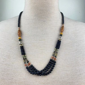 Vintage Black, Gold Tone, Bronze Bead Necklace 28" - Picture 1 of 9