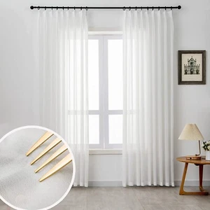 Off White Pinch Pleated Curtains 108 Inches Long 1 Panel Chiffon Sheer Curtai... - Picture 1 of 6