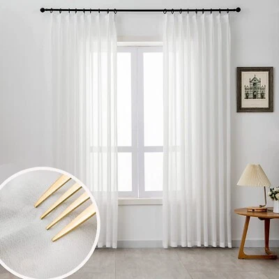 Off White Pinch Pleated Curtains 108 Inches Long 1 Panel Chiffon Sheer Curtai... - Image 1 of 4