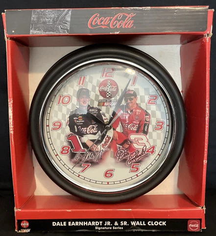 Vintage Nascar Coca-Cola Wall Clock Dale Earnhardt Jr. & Sr. NIB ERC 203 Cover