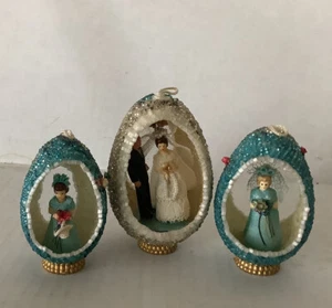 Vintage 1960’s Wedding Art Beaded Eggs 3D Diorama Jeweled Set Faberge Inspired - Picture 1 of 12