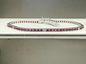 BRACCIALE TENNIS UOMO IN ORO BIANCO 18KT CON RUBINI NATURALI E DIAMANTI NUOVO - Foto 1 di 4