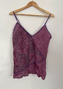 Cute Bias Cut Cami 100% Block Printed Silk Pink Tones Ladies Size L Suit 10 New - Picture 1 of 6
