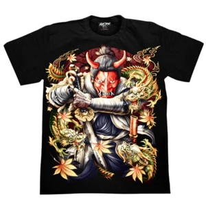 T-Shirt Demon Samurai Dragon Kabuki Mask Japanese Black Shirt Glow Dark New Year - Picture 1 of 10