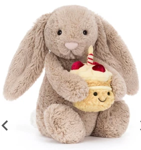 Authentic Jellycat Bashful Beige Bunny Birthday BNWT Easter Shps from CT - Picture 1 of 5