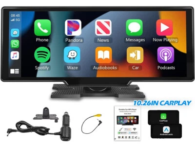10.26" 2K Car Portable Wireless Apple CarPlay Android Auto FM Touch Screen Radio - Image 1 of 4