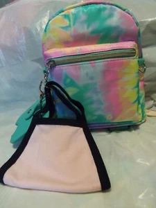 NEW - Girls & Ladies Multi Color Convertible Backpack W/ face Mask - Picture 1 of 6