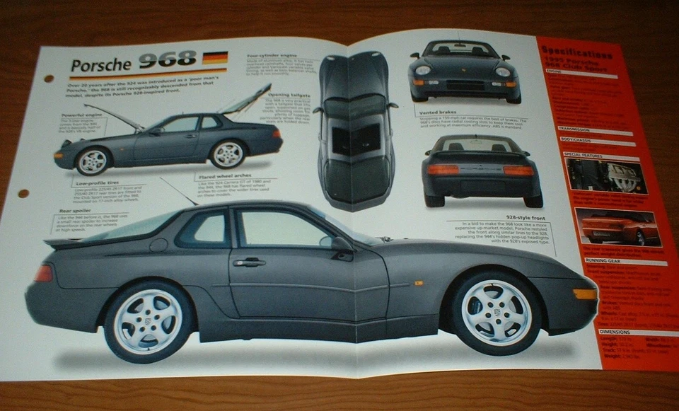 Porsche 968 Club Sport 1995 hoja de especificaciones folleto foto póster impresión 95 94 91 Foto 1 de 1