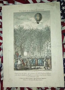 1783 H.C. LITHOGRAPH EXPERIMENT OF THE AEROSTATIC GLOBE (HOT AIR BALLOON) FRANCE - Picture 1 of 5