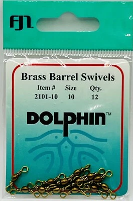 2pk Dolphin Brand Fishing Brass Barrel Swivels - Size 10 2101-10 Qty: 12x2 - Image 1 of 3