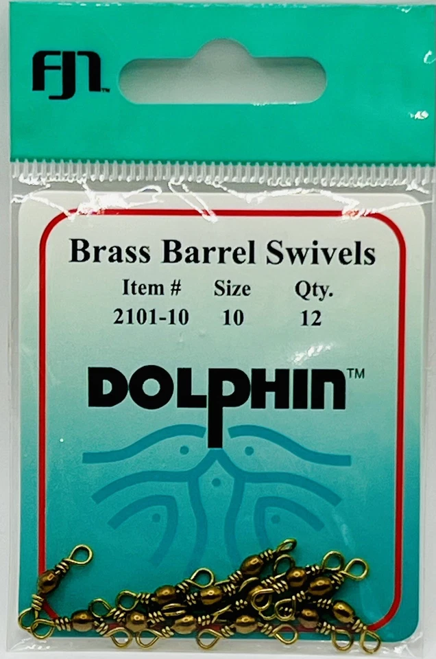 2pk Dolphin Brand Fishing Brass Barrel Swivels - Size 10 2101-10 Qty: 12x2 - Image 1 of 3