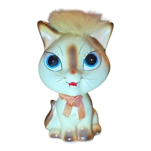 Vtg Parma by AAI Big Eyed Ceramic MCM Kitten Cat Figurine Made in Japan Fur Bow - Imagen 1 de 12