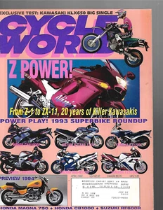 Cycle World Magazine April 1993- Kawasaki KLX650, Honda CBR1000F, Kawasaki ZX-11 - Imagen 1 de 2