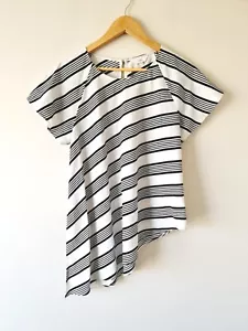 VERONIKA MAINE Black & White Striped Short Sleeve Asymmetric Hem Top SIZE 12 vm - Picture 1 of 5