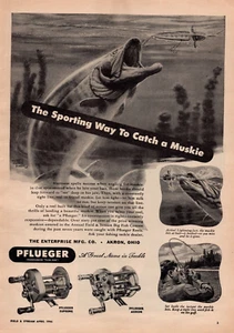 Anuncio impreso de aparejos de pesca Pflueger Globe Muskie 1946 - Imagen 1 de 2
