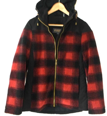 Женская флисовая куртка Pendleton в клетку с капюшоном черная красная размер маленький - Изображение 1 из 4