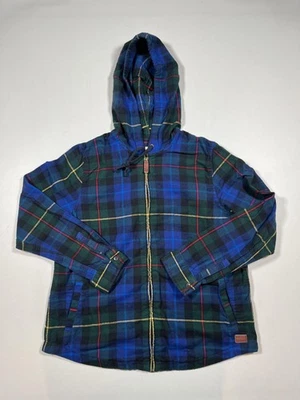 LL Bean Jacket Medium Blue Green Plaid Flannel Hooded Full Zip Relaxed Fit - Image 1 of 4