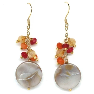 Thai Handmade 14 mm. White Baroque Pearl, Agate, Quartz & Ruby Earrings - Picture 1 of 4