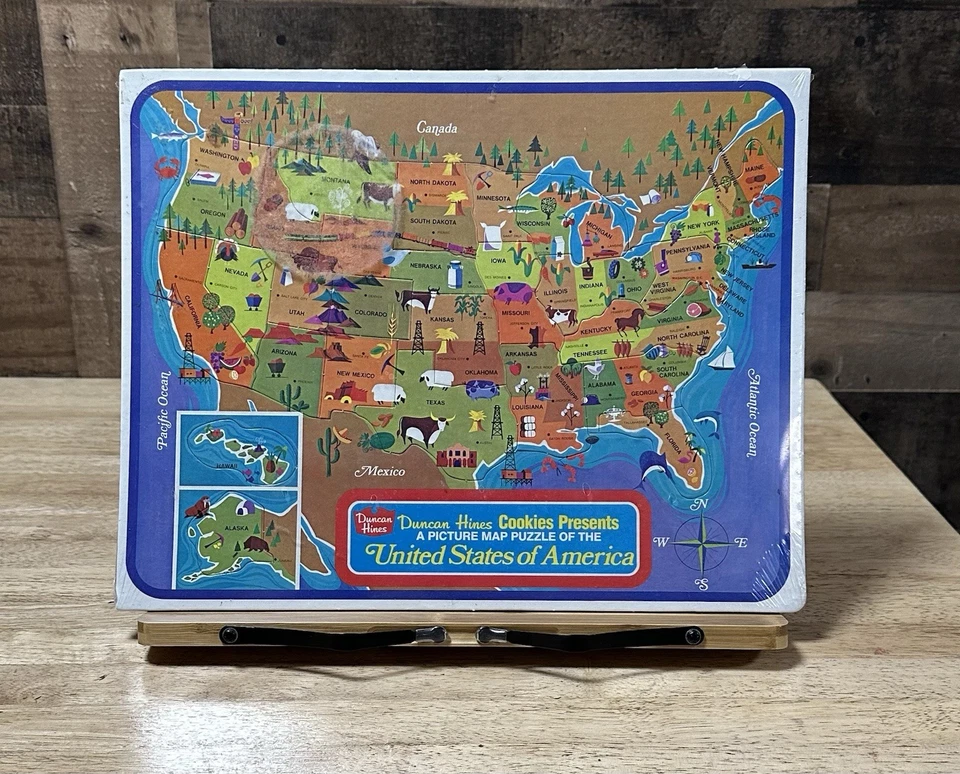 Puzzle Mapa Imagen Dorada De Estados Unidos De América De Colección 1968 Nuevo Precintado Foto 1 de 2