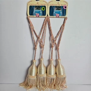 Elegant Pink & Cream Tassel Curtain Tiebacks - Set of 4 Vtg| 18" Long - Picture 1 of 9