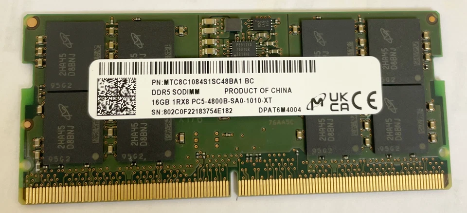 Micron 16GB 1Rx8 PC5 4800B DR5 SODIMM MEMORY RAM *TESTED* - Image 1 of 1
