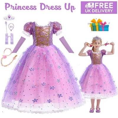 Girls Kids Tangled Rapunzel Princess Fancy Dress Up Cosplay Party Outfit Proms - Image 1 of 4