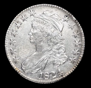 Medio dólar busto tapado 1824 plata .9 buen estado sin clasificar - Imagen 1 de 11