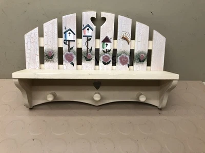 Vintage Wood Shelf w Heart Cutout Farmhouse Cottagecore grannycore w/ 3 Pegs - Image 1 of 4