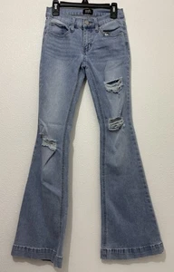 Simple Society Flare Jeans Womens 00/23 Medium Rise Distressed Blue Jeans - Picture 1 of 3