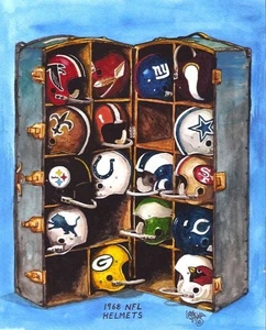 Letrero de metal de cascos de equipo de fútbol americano de la NFL 12X8 pulgadas logotipo impreso de arte antiguo FF - Imagen 1 de 6