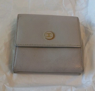 Authentic Channel Grey Pebbled Trifold Compact Wallet - Image 1 of 4