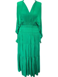 Maje grünes Maxikleid mit Rüschen und V-Ausschnitt fließend Boho - Größe 42 - Bild 1 von 8