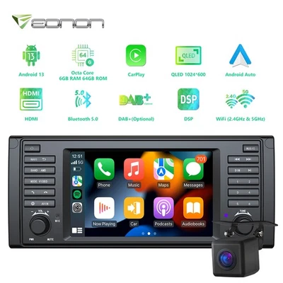 7" Android 13 Auto Autoradio 8-Kern 6+64 GPS Navi DSP RDS 4G LTE für BMW 5er E39 - Bild 1 von 4
