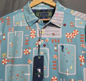 Camisa Polo de Golf William Murray Para Hombres M Peces Fuera Estampado Piscina de Agua Elastizada NUEVA - Imagen 1 de 4
