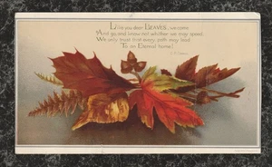 Tarjeta de Navidad victoriana grande L Prang 1882 hojas bellotas y helecho 7 x 4 - Imagen 1 de 2